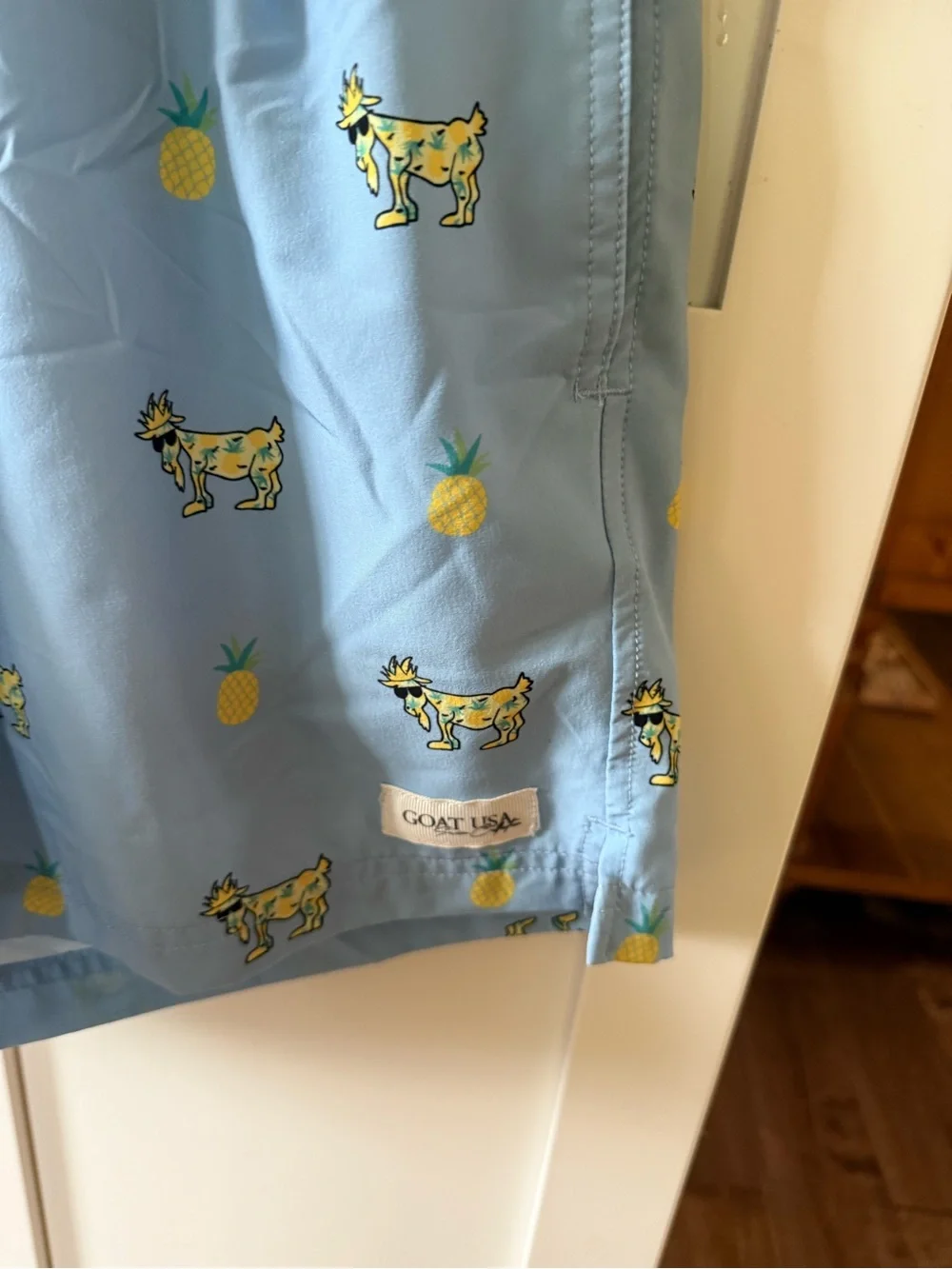 Men's Light Blue Pineapple & Goat Print Swim Trunks
